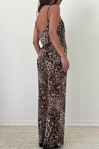 Leopard Print Chiffon Top and Wide Leg Pants Set