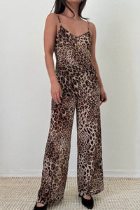 Leopard Print Chiffon Top and Wide Leg Pants Set