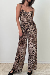 Leopard Print Chiffon Top and Wide Leg Pants Set