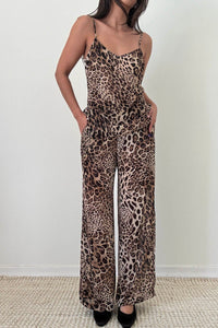 Leopard Print Chiffon Top and Wide Leg Pants Set