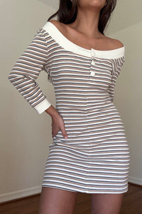 Stripe Knit Boat Neck Mini Dress