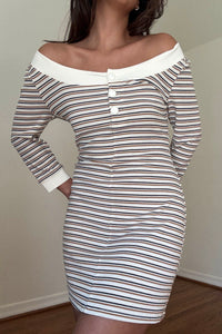 Stripe Knit Boat Neck Mini Dress