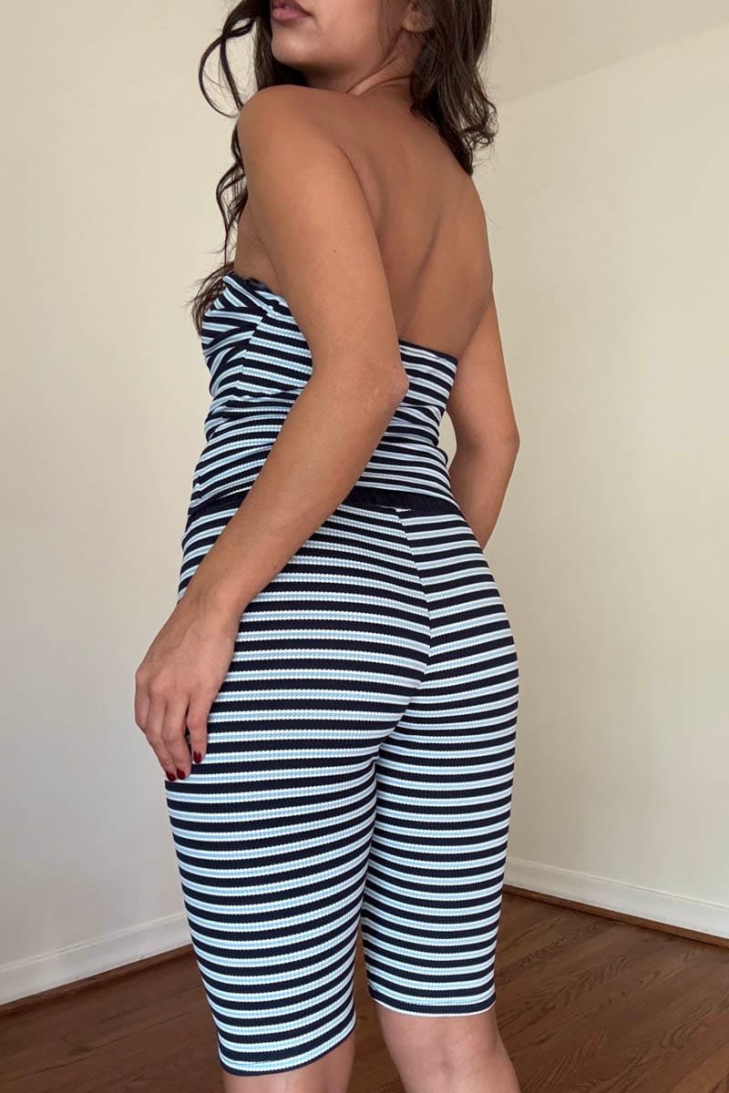 Stripe Sweetheart Strapless Top and Capri Shorts Set