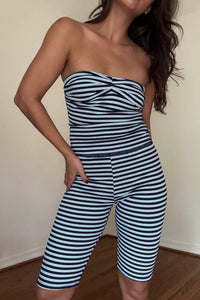 Stripe Sweetheart Strapless Top and Capri Shorts Set