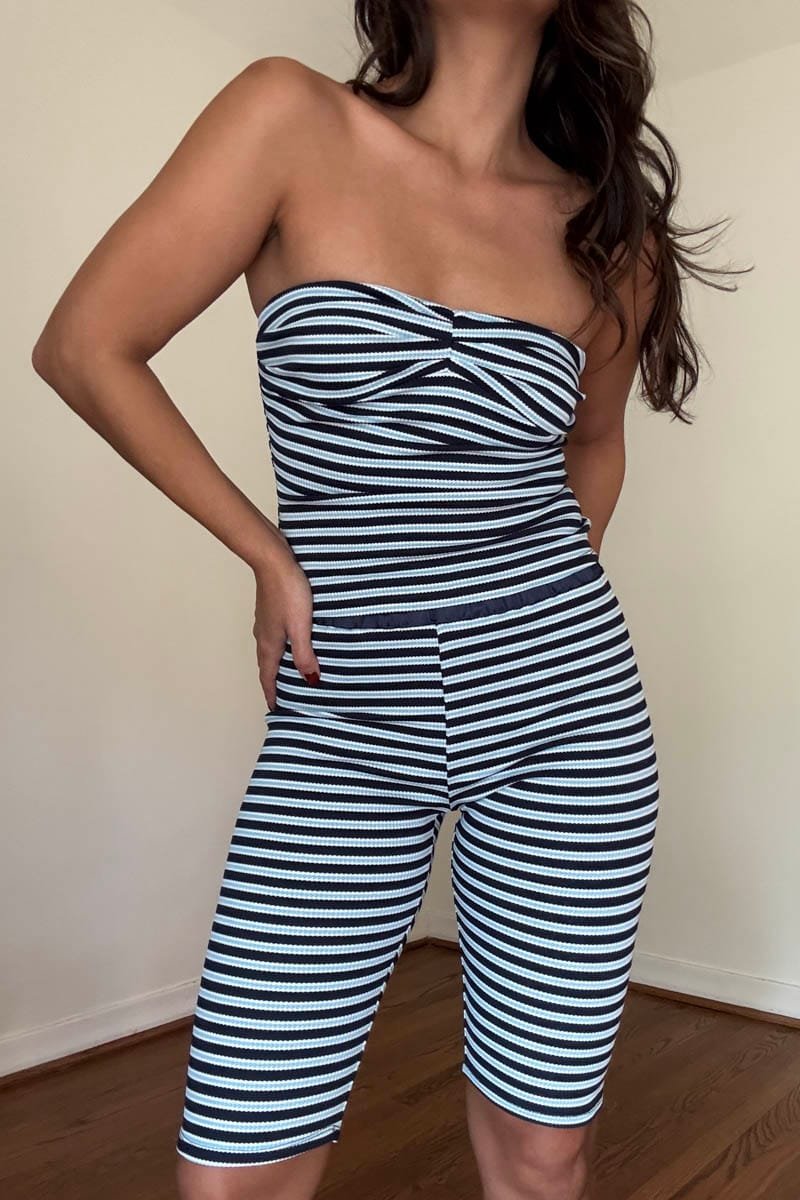 Stripe Sweetheart Strapless Top and Capri Shorts Set
