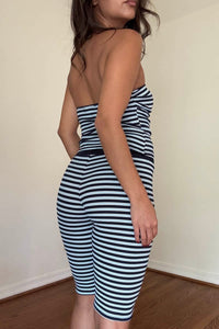 Stripe Sweetheart Strapless Top and Capri Shorts Set
