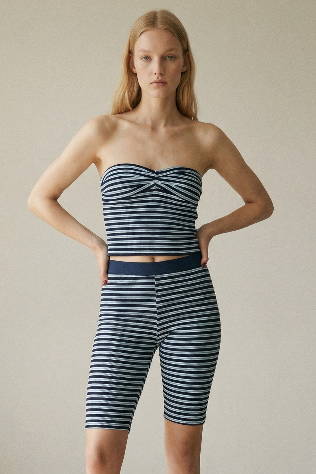 Stripe Sweetheart Strapless Top and Capri Shorts Set