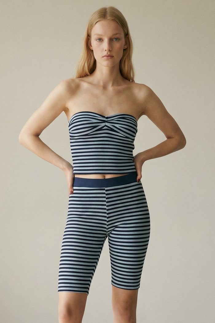 Stripe Sweetheart Strapless Top and Capri Shorts Set