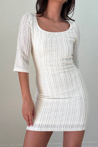 White Lace Square Neck Short Sleeve Mini Dress