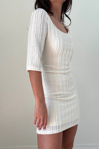 White Lace Square Neck Short Sleeve Mini Dress