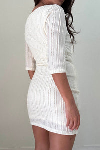White Lace Square Neck Short Sleeve Mini Dress