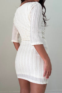 White Lace Square Neck Short Sleeve Mini Dress