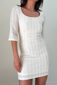 White Lace Square Neck Short Sleeve Mini Dress