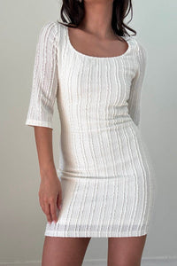 White Lace Square Neck Short Sleeve Mini Dress