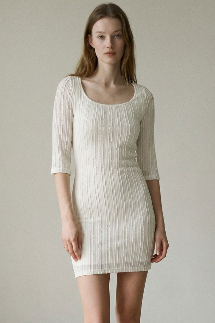 White Lace Square Neck Short Sleeve Mini Dress