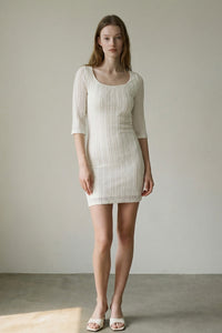 White Lace Square Neck Short Sleeve Mini Dress
