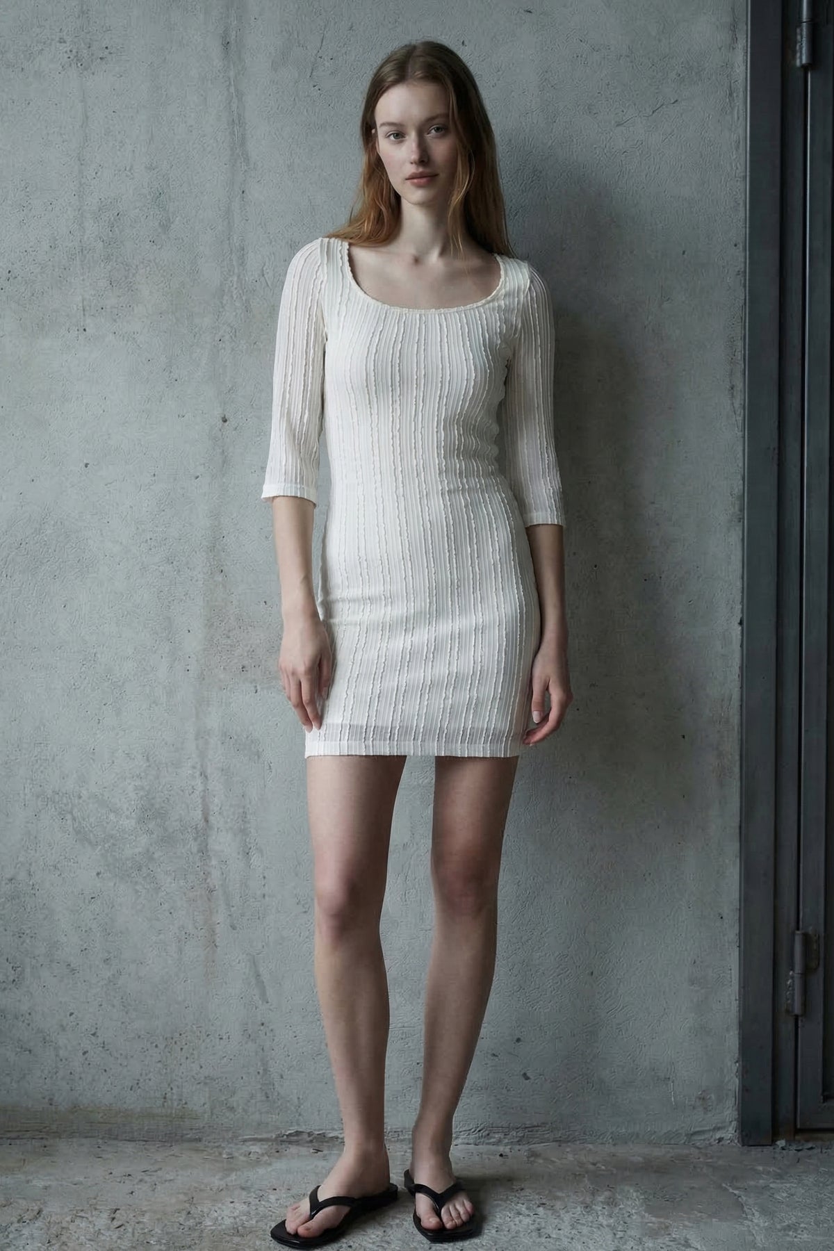 White Lace Square Neck Short Sleeve Mini Dress