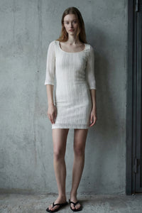 White Lace Square Neck Short Sleeve Mini Dress