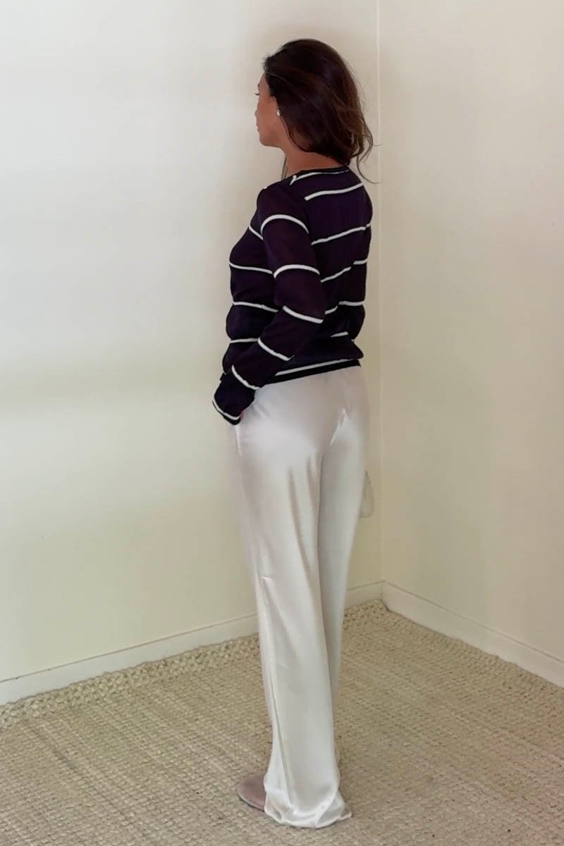 Stripe Tie Front Deep V-Neck Cardigan
