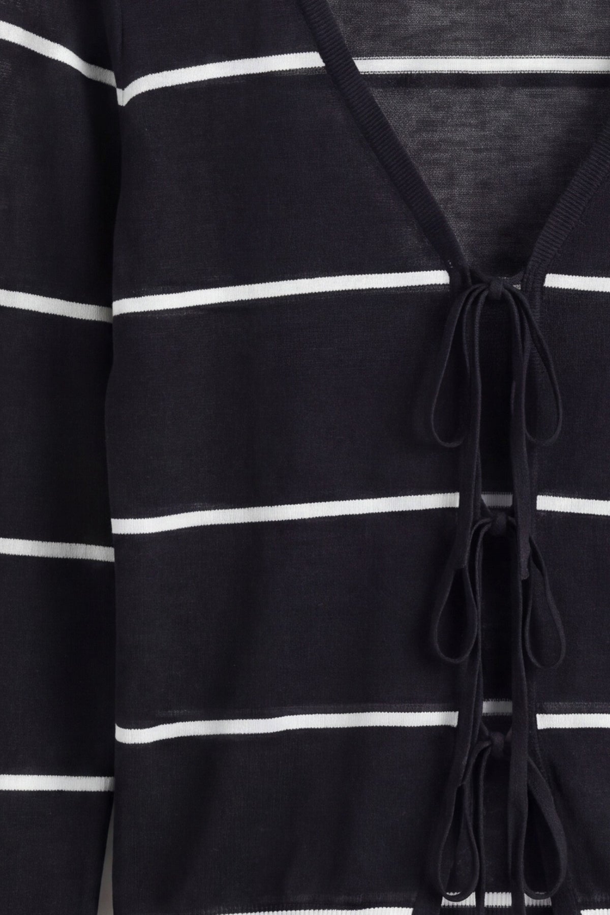Stripe Tie Front Deep V-Neck Cardigan