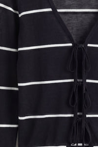 Stripe Tie Front Deep V-Neck Cardigan