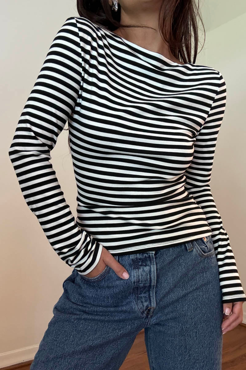 Stiped Boat Neck Top