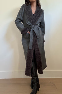 Faux Fur Trim Leather Look Coat