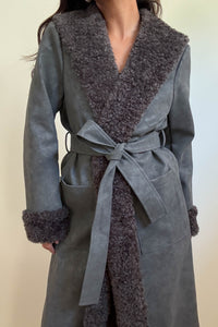Faux Fur Trim Leather Look Coat