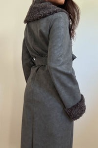 Faux Fur Trim Leather Look Coat
