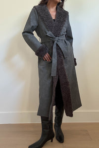 Faux Fur Trim Leather Look Coat