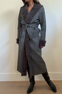 Faux Fur Trim Leather Look Coat