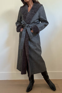 Faux Fur Trim Leather Look Coat
