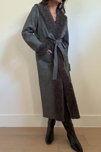 Faux Fur Trim Leather Look Coat