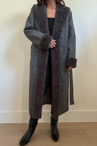 Faux Fur Trim Leather Look Coat