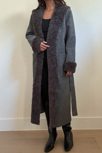 Faux Fur Trim Leather Look Coat
