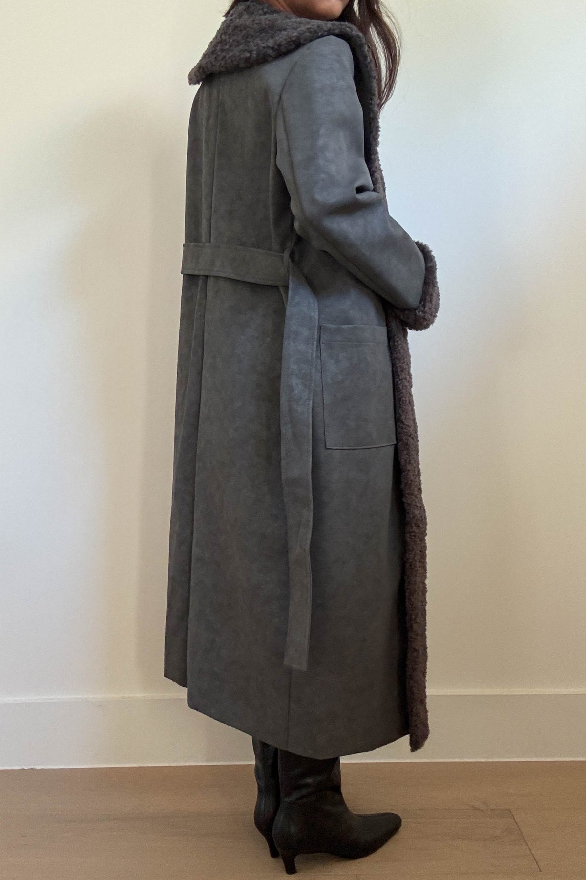 Faux Fur Trim Leather Look Coat