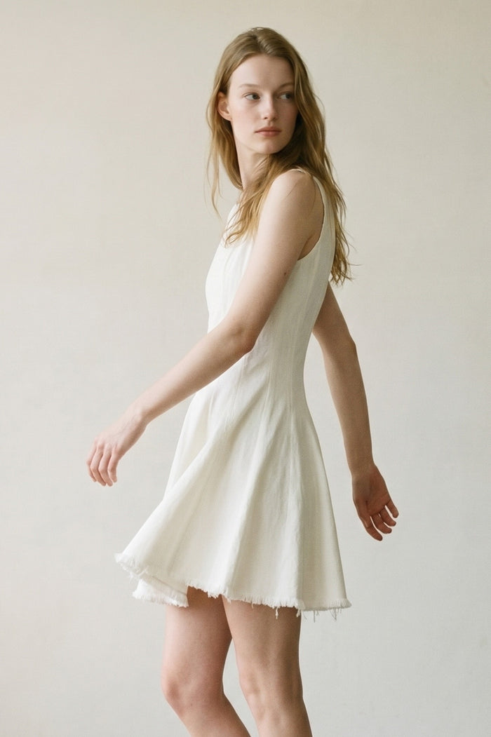 Denim Sleeveless Flare Mini Dress