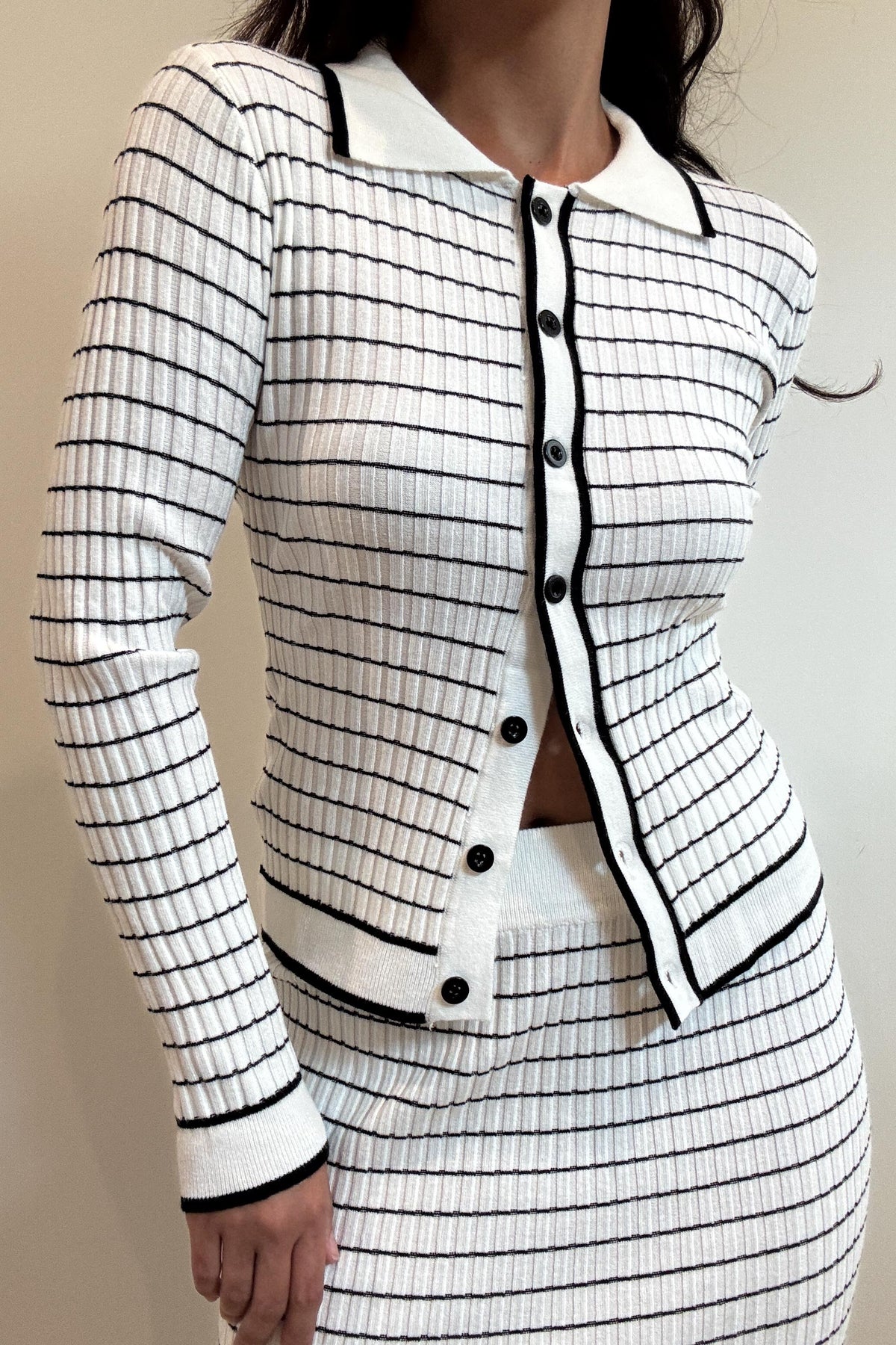 Striped Knit Cardigan Maxi Skirt Set