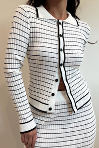 Striped Knit Cardigan Maxi Skirt Set