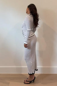 Striped Knit Cardigan Maxi Skirt Set