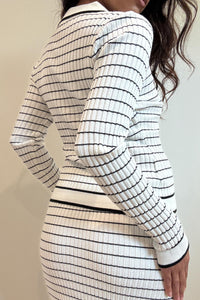Striped Knit Cardigan Maxi Skirt Set