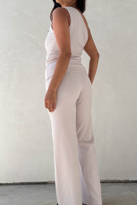 Asymmetric Ribbed Top W/Wide Leg Pants