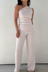 Asymmetric Ribbed Top W/Wide Leg Pants