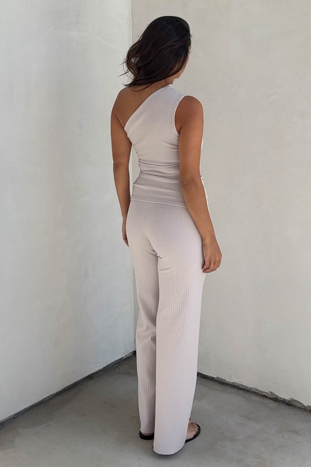 Asymmetric Ribbed Top W/Wide Leg Pants