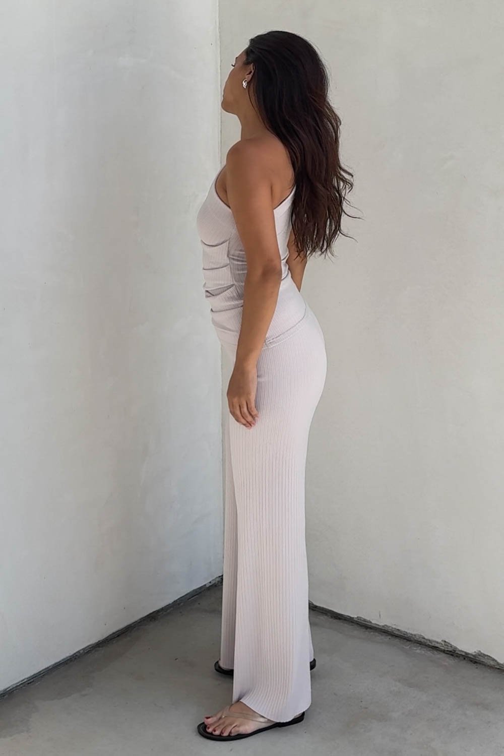Asymmetric Ribbed Top W/Wide Leg Pants