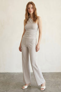 Asymmetric Ribbed Top W/Wide Leg Pants