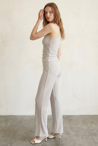 Asymmetric Ribbed Top W/Wide Leg Pants