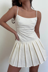 Linen Scoop Neck Pleated Mini Dress