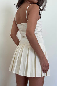 Linen Scoop Neck Pleated Mini Dress