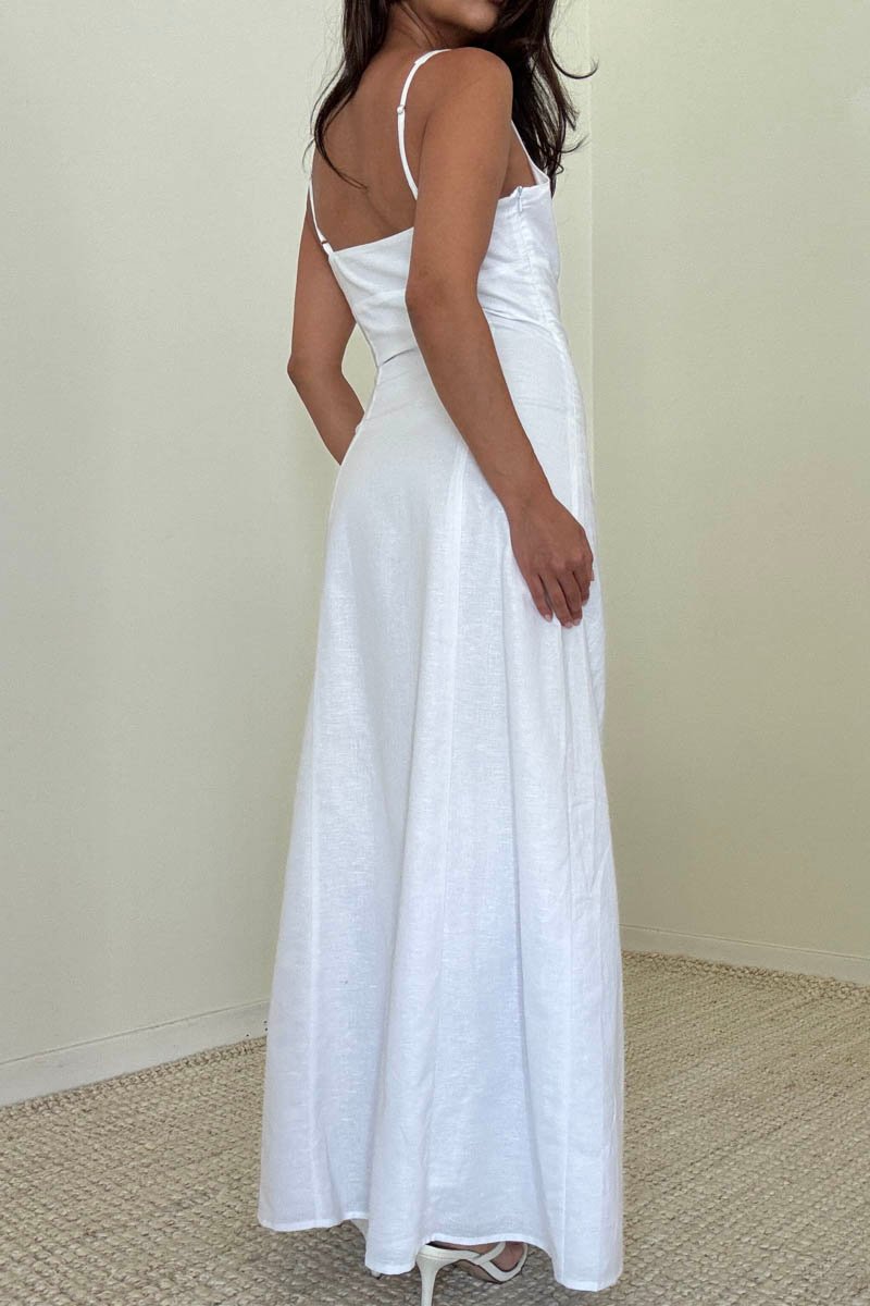 Linen Cotton Sleeveless Midi Slit Dress